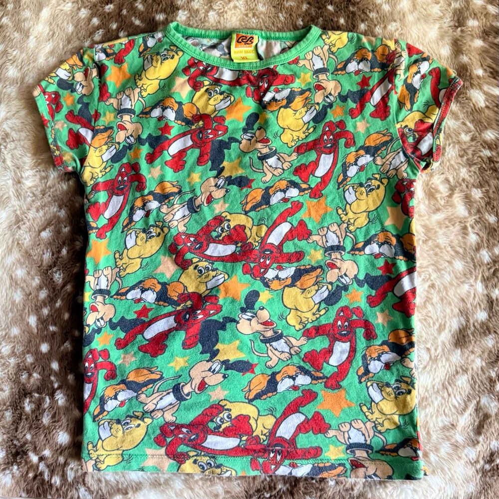S/M Vintage rare Cartoon Baby Tee Cropped Green Fitted Top Y2K